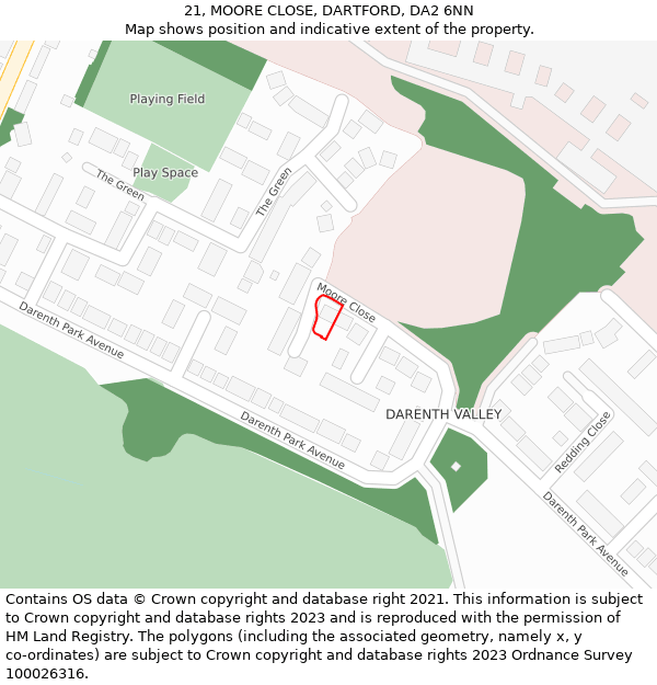 21, MOORE CLOSE, DARTFORD, DA2 6NN: Location map and indicative extent of plot
