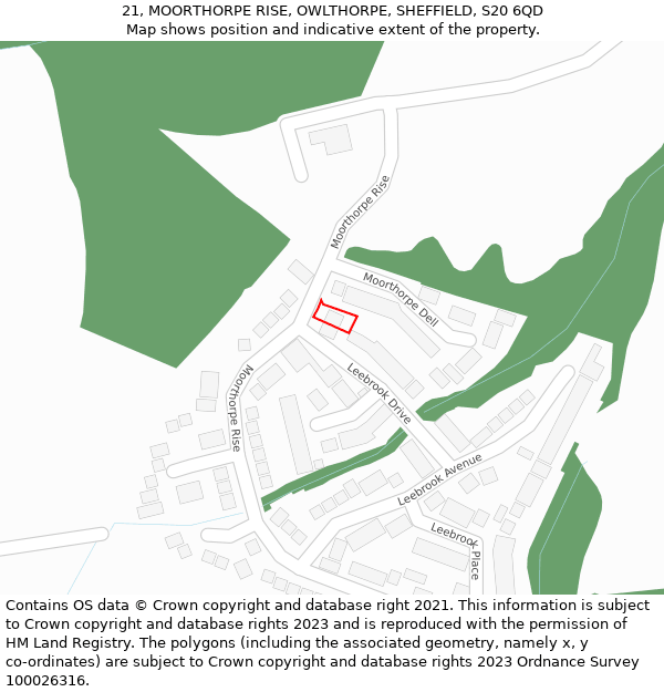 21, MOORTHORPE RISE, OWLTHORPE, SHEFFIELD, S20 6QD: Location map and indicative extent of plot