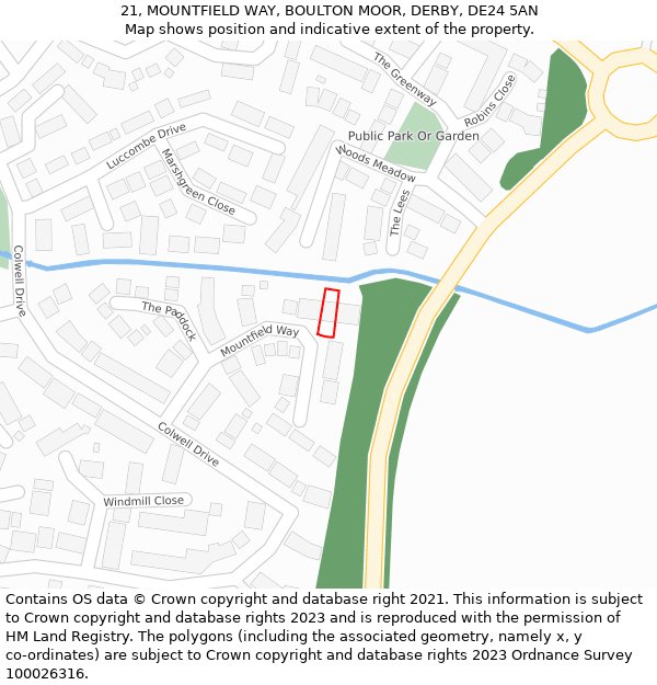 21, MOUNTFIELD WAY, BOULTON MOOR, DERBY, DE24 5AN: Location map and indicative extent of plot