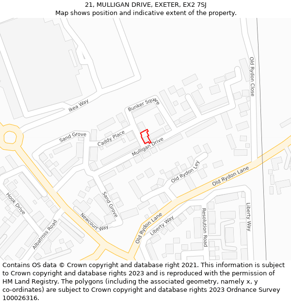 21, MULLIGAN DRIVE, EXETER, EX2 7SJ: Location map and indicative extent of plot