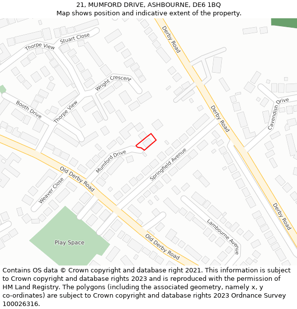 21, MUMFORD DRIVE, ASHBOURNE, DE6 1BQ: Location map and indicative extent of plot