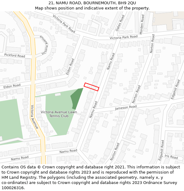 21, NAMU ROAD, BOURNEMOUTH, BH9 2QU: Location map and indicative extent of plot