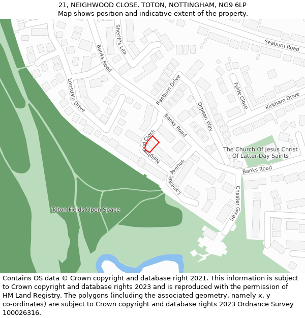 21, NEIGHWOOD CLOSE, TOTON, NOTTINGHAM, NG9 6LP: Location map and indicative extent of plot