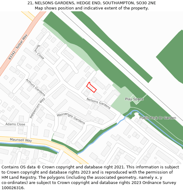 21, NELSONS GARDENS, HEDGE END, SOUTHAMPTON, SO30 2NE: Location map and indicative extent of plot