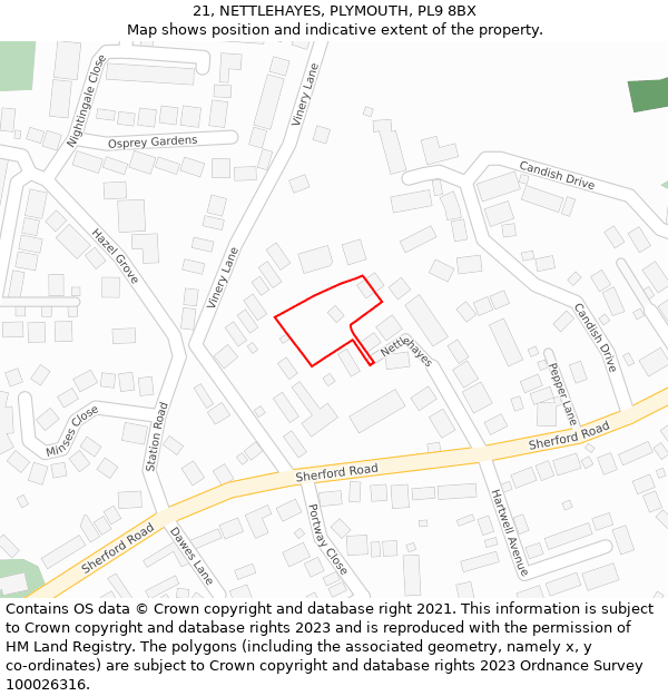 21, NETTLEHAYES, PLYMOUTH, PL9 8BX: Location map and indicative extent of plot