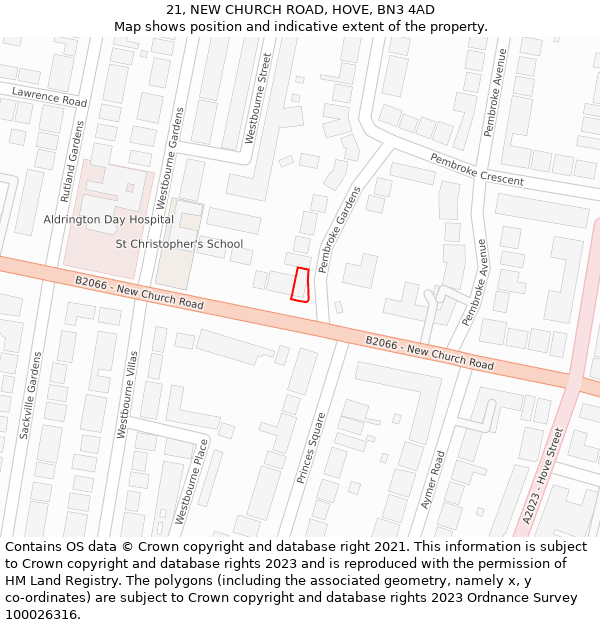 21, NEW CHURCH ROAD, HOVE, BN3 4AD: Location map and indicative extent of plot