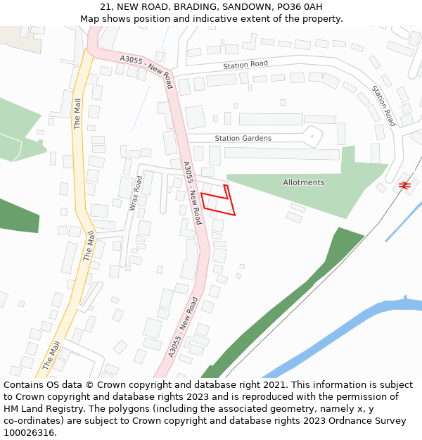 21, NEW ROAD, BRADING, SANDOWN, PO36 0AH: Location map and indicative extent of plot