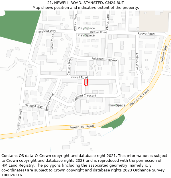 21, NEWELL ROAD, STANSTED, CM24 8UT: Location map and indicative extent of plot