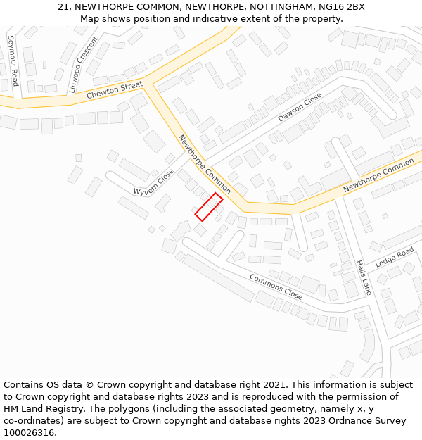 21, NEWTHORPE COMMON, NEWTHORPE, NOTTINGHAM, NG16 2BX: Location map and indicative extent of plot