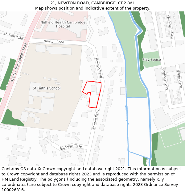 21, NEWTON ROAD, CAMBRIDGE, CB2 8AL: Location map and indicative extent of plot