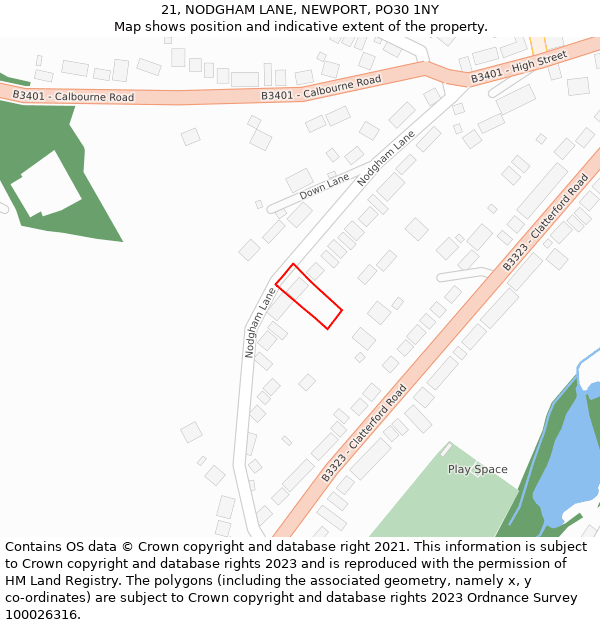 21, NODGHAM LANE, NEWPORT, PO30 1NY: Location map and indicative extent of plot