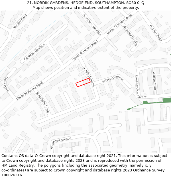 21, NORDIK GARDENS, HEDGE END, SOUTHAMPTON, SO30 0LQ: Location map and indicative extent of plot