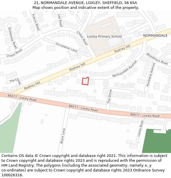 21, NORMANDALE AVENUE, LOXLEY, SHEFFIELD, S6 6SA: Location map and indicative extent of plot