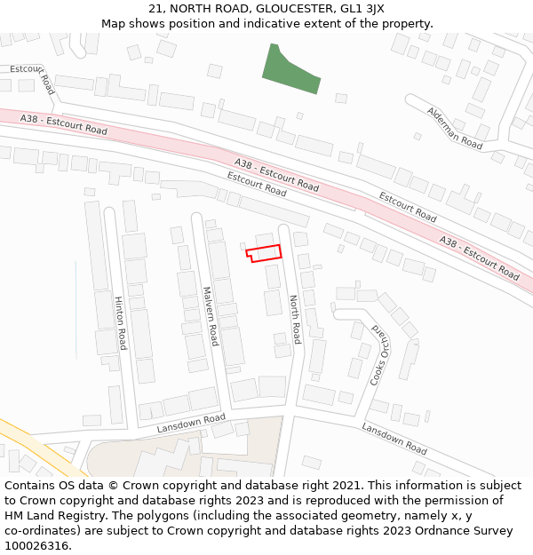 21, NORTH ROAD, GLOUCESTER, GL1 3JX: Location map and indicative extent of plot