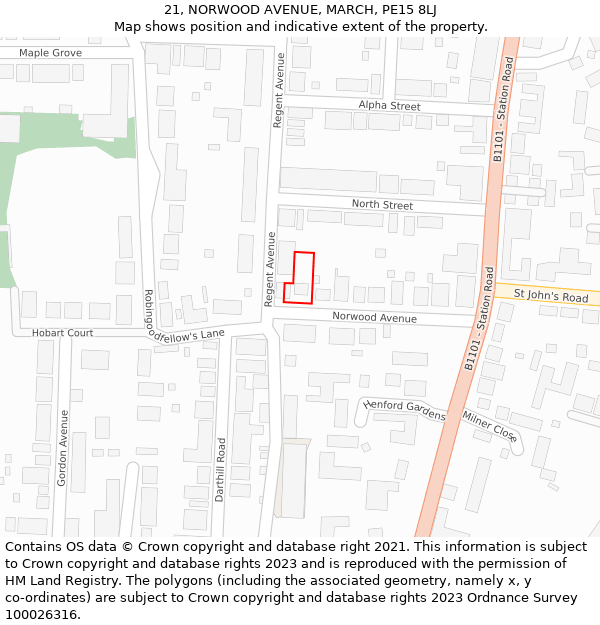 21, NORWOOD AVENUE, MARCH, PE15 8LJ: Location map and indicative extent of plot