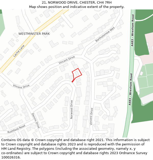 21, NORWOOD DRIVE, CHESTER, CH4 7RH: Location map and indicative extent of plot
