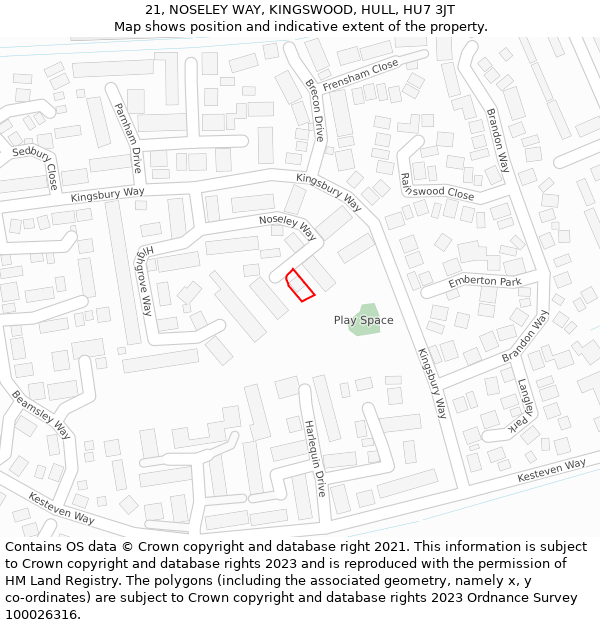 21, NOSELEY WAY, KINGSWOOD, HULL, HU7 3JT: Location map and indicative extent of plot