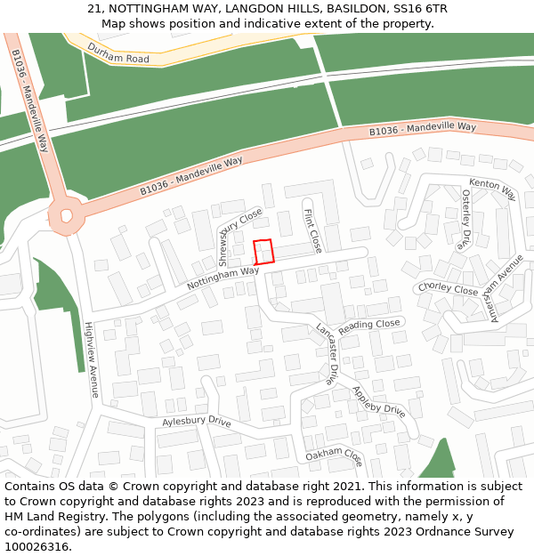 21, NOTTINGHAM WAY, LANGDON HILLS, BASILDON, SS16 6TR: Location map and indicative extent of plot