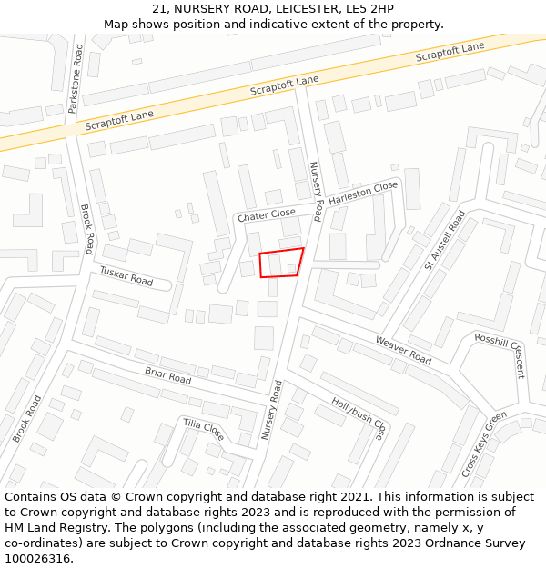 21, NURSERY ROAD, LEICESTER, LE5 2HP: Location map and indicative extent of plot