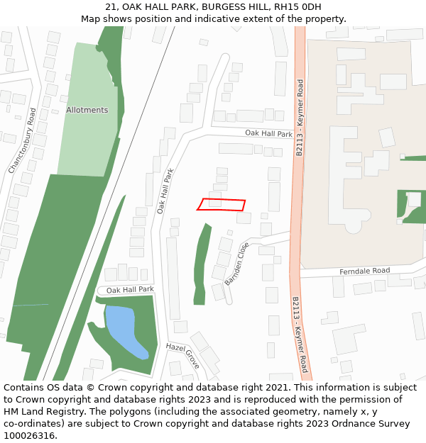 21, OAK HALL PARK, BURGESS HILL, RH15 0DH: Location map and indicative extent of plot