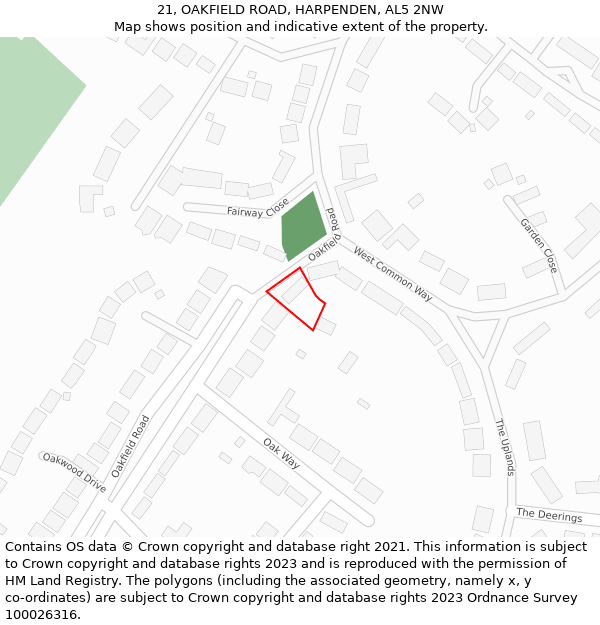 21, OAKFIELD ROAD, HARPENDEN, AL5 2NW: Location map and indicative extent of plot