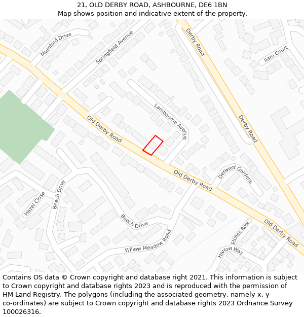 21, OLD DERBY ROAD, ASHBOURNE, DE6 1BN: Location map and indicative extent of plot