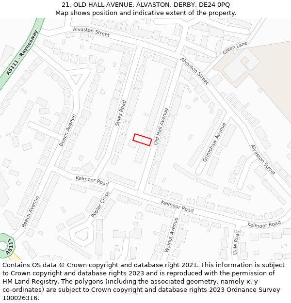21, OLD HALL AVENUE, ALVASTON, DERBY, DE24 0PQ: Location map and indicative extent of plot