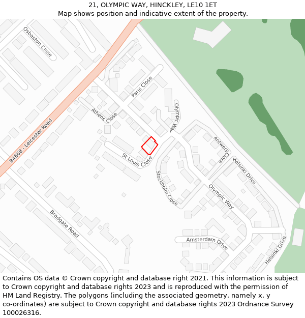 21, OLYMPIC WAY, HINCKLEY, LE10 1ET: Location map and indicative extent of plot