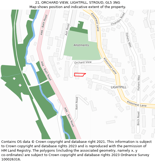 21, ORCHARD VIEW, LIGHTPILL, STROUD, GL5 3NG: Location map and indicative extent of plot