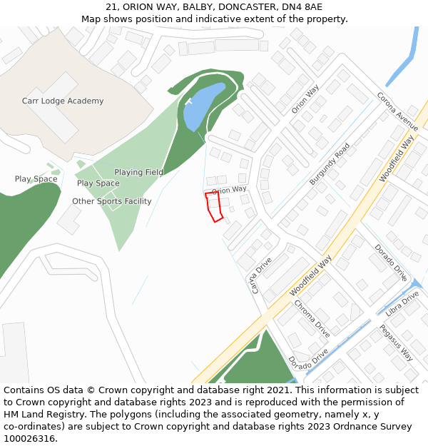 21, ORION WAY, BALBY, DONCASTER, DN4 8AE: Location map and indicative extent of plot