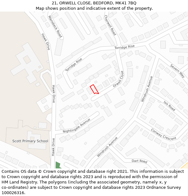 21, ORWELL CLOSE, BEDFORD, MK41 7BQ: Location map and indicative extent of plot