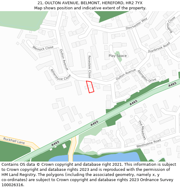 21, OULTON AVENUE, BELMONT, HEREFORD, HR2 7YX: Location map and indicative extent of plot