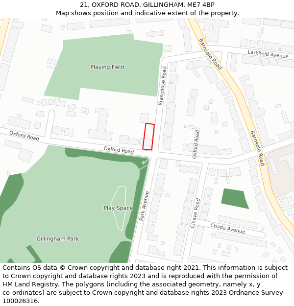 21, OXFORD ROAD, GILLINGHAM, ME7 4BP: Location map and indicative extent of plot