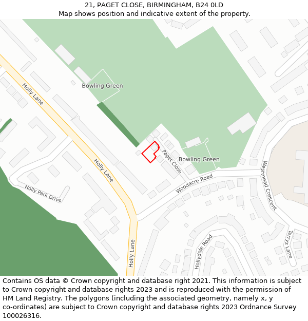 21, PAGET CLOSE, BIRMINGHAM, B24 0LD: Location map and indicative extent of plot