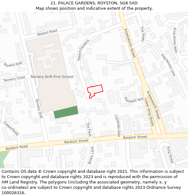 21, PALACE GARDENS, ROYSTON, SG8 5AD: Location map and indicative extent of plot