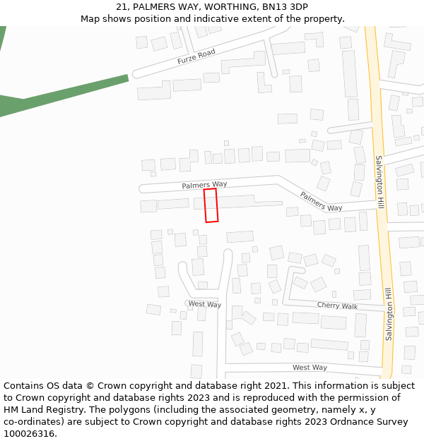 21, PALMERS WAY, WORTHING, BN13 3DP: Location map and indicative extent of plot