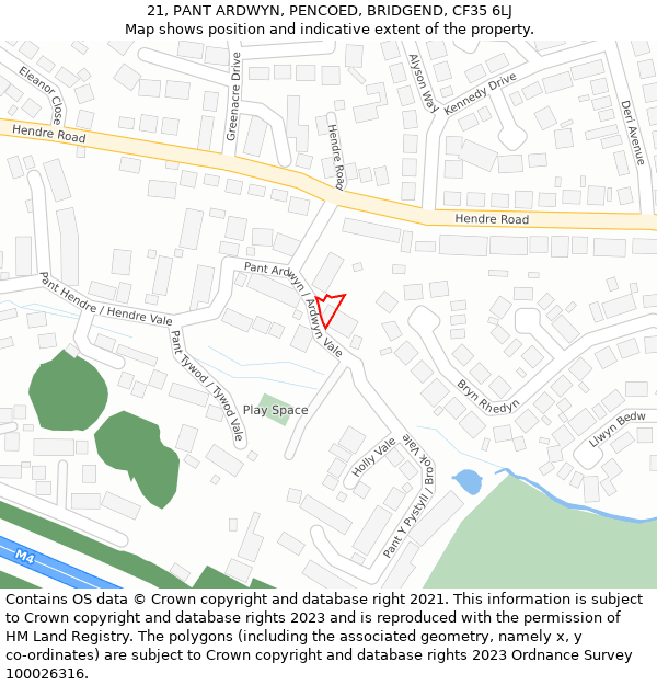 21, PANT ARDWYN, PENCOED, BRIDGEND, CF35 6LJ: Location map and indicative extent of plot