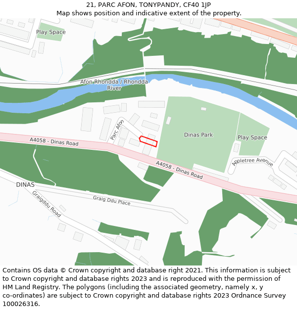 21, PARC AFON, TONYPANDY, CF40 1JP: Location map and indicative extent of plot