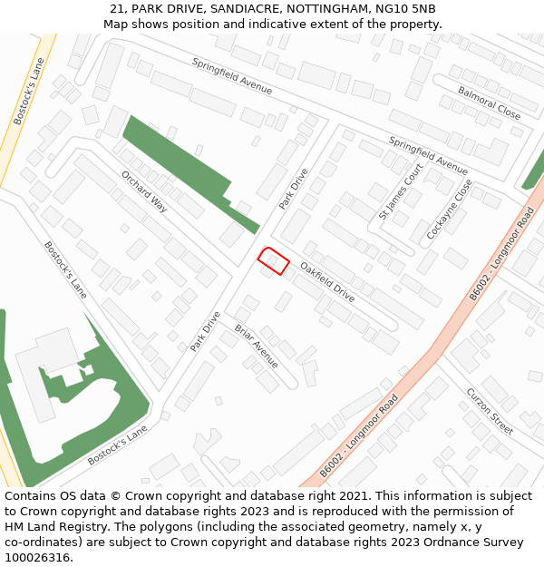 21, PARK DRIVE, SANDIACRE, NOTTINGHAM, NG10 5NB: Location map and indicative extent of plot