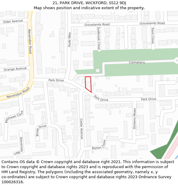 21, PARK DRIVE, WICKFORD, SS12 9DJ: Location map and indicative extent of plot