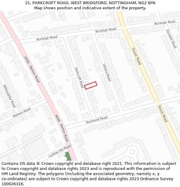 21, PARKCROFT ROAD, WEST BRIDGFORD, NOTTINGHAM, NG2 6FN: Location map and indicative extent of plot