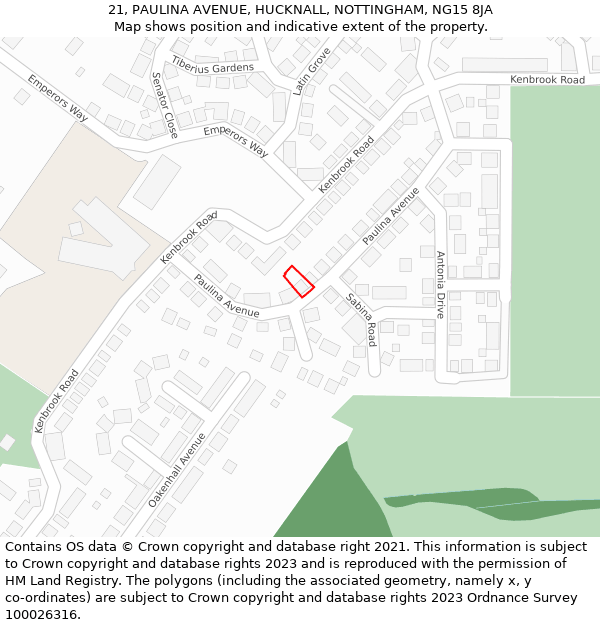 21, PAULINA AVENUE, HUCKNALL, NOTTINGHAM, NG15 8JA: Location map and indicative extent of plot