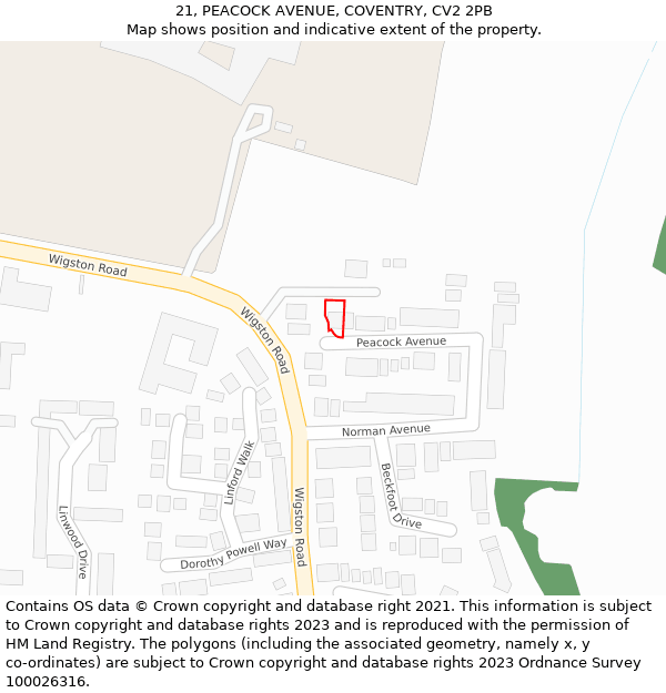 21, PEACOCK AVENUE, COVENTRY, CV2 2PB: Location map and indicative extent of plot