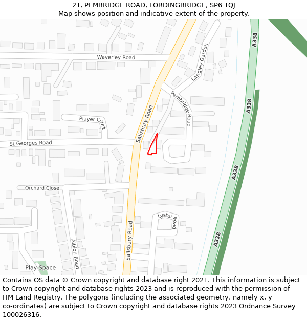 21, PEMBRIDGE ROAD, FORDINGBRIDGE, SP6 1QJ: Location map and indicative extent of plot