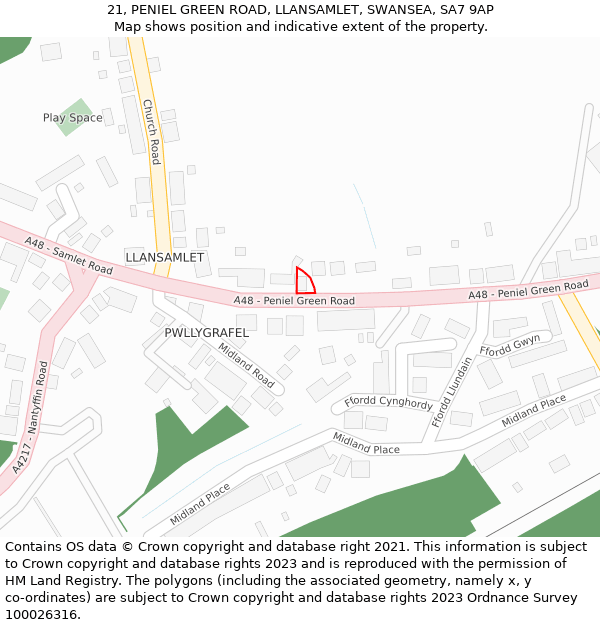 21, PENIEL GREEN ROAD, LLANSAMLET, SWANSEA, SA7 9AP: Location map and indicative extent of plot