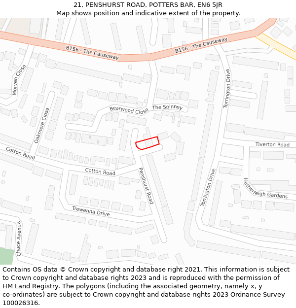 21, PENSHURST ROAD, POTTERS BAR, EN6 5JR: Location map and indicative extent of plot