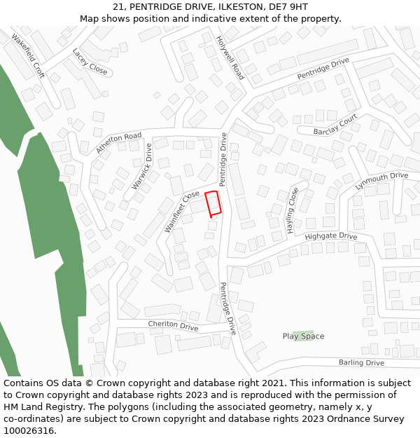 21, PENTRIDGE DRIVE, ILKESTON, DE7 9HT: Location map and indicative extent of plot