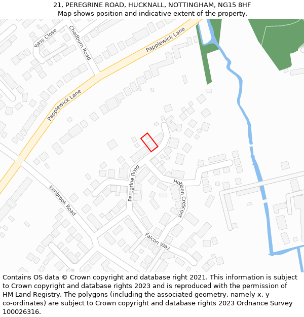 21, PEREGRINE ROAD, HUCKNALL, NOTTINGHAM, NG15 8HF: Location map and indicative extent of plot