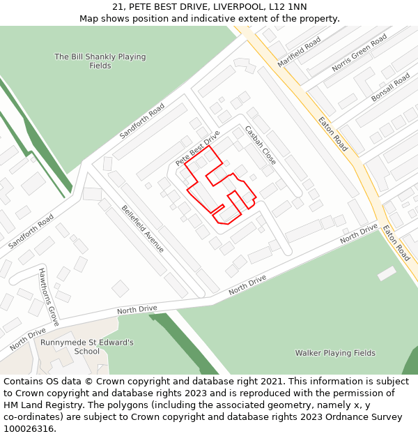 21, PETE BEST DRIVE, LIVERPOOL, L12 1NN: Location map and indicative extent of plot