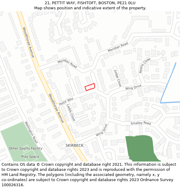 21, PETTIT WAY, FISHTOFT, BOSTON, PE21 0LU: Location map and indicative extent of plot